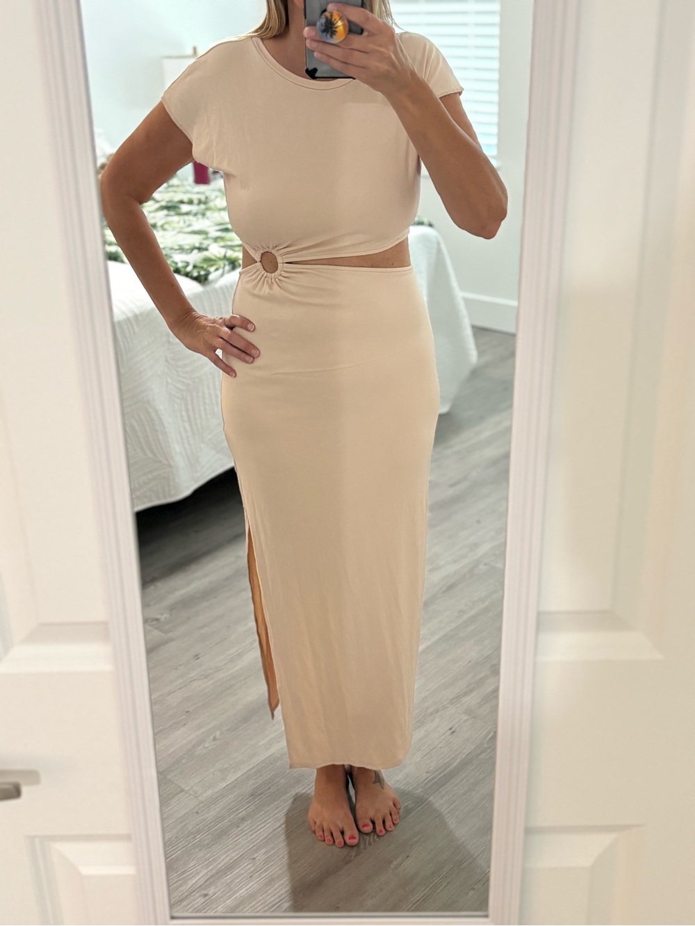 Women’s Cream Cutout Midi Skirt with Side Slit